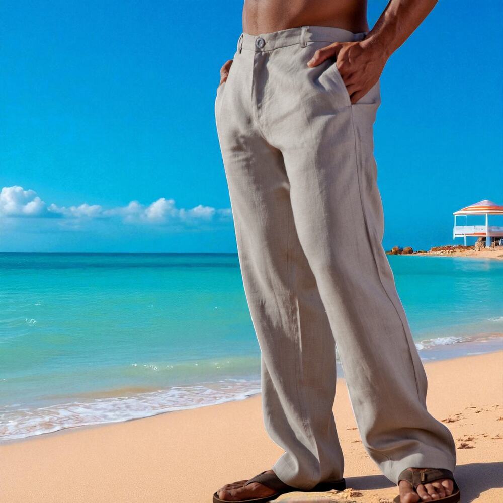 ISLAND IMPORTER Linen Amalfi Pants Ash 100% Linen - Size 38